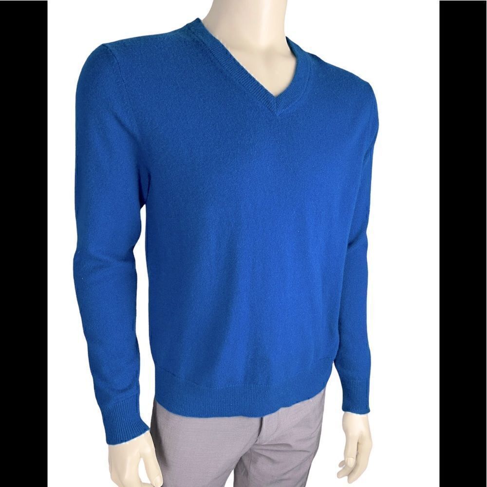 Bright Beautiful Blue Men's V-Neck L/S Cashmere Sweater by Ai New York Size M
